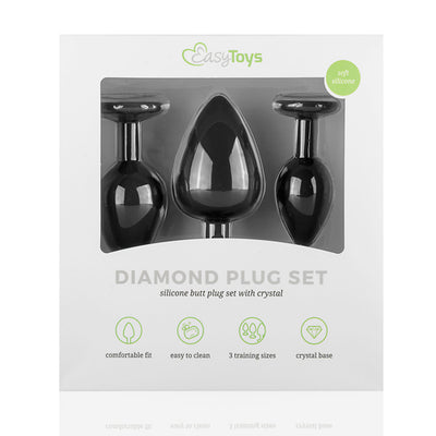 Silicone Buttplug Set with Diamond - Black